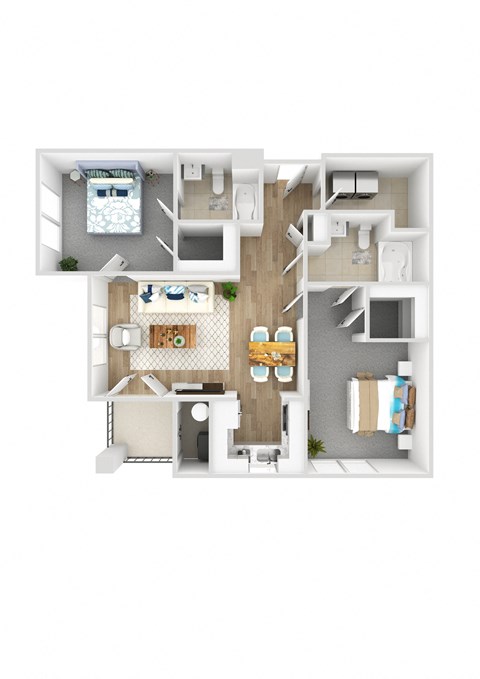 Floor plan for 2 beds, 2 baths, 1025 sqft